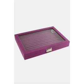 Cam Kapaklı Anfora Kumaş Kelepçe Yüzük Standı 24X34 cm-Mor