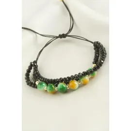 3lü Kristal Boncuk Zincirli Bileklik-Yeşil