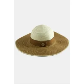 Şeritli Hasır Şapka-Kahverengi