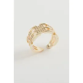 Zincir Şekilli Zirkon Taşlı Yüzük-Gümüş Rengi