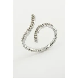 Yılan Zirkon Taşlı Yüzük-Gümüş Rengi