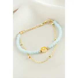 Papatya Zincir Kristal Bileklik-Açık Mavi