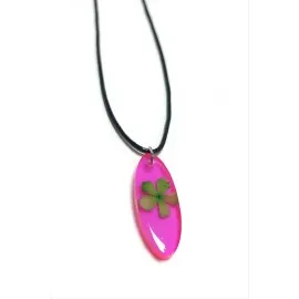 Kartopu Çiçeği Oval Epoksi Kolye-Fuşya