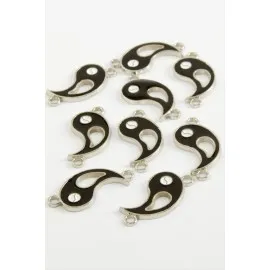 Yin Yang Çift Kulp Mineli Bileklik Ve Kolye Ucu Aparatı 1 Adet-Siyah