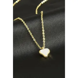 Kalp Polyester Kolye-Krem