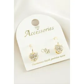 Kalp Taşlı Küpe-Sarı