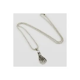 İskelet El Figürlü Erkek Kolye-Gümüş Rengi