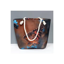 Kelebek Desenli Plaj Çantası-Kahverengi