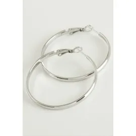 Lüks Çelik Halka Küpe 4,5 Cm-Gümüş Rengi