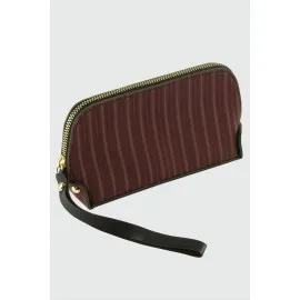 Çizgili Bordo Dikdörtgen Deri Cüzdan-Bordo