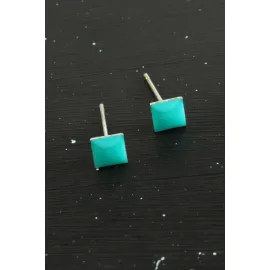 Kare Mineli Minik Küpe-Renkli