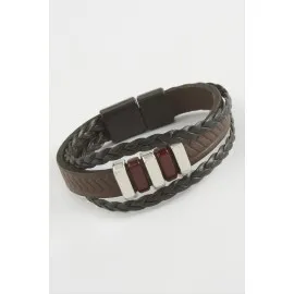 Mıknatıslı Orjinal Deri Bileklik-Kahverengi