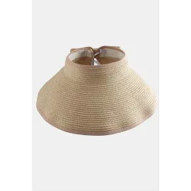 Cırtcırtlı Hasır Plaj Şapkası-Pudra Rengi