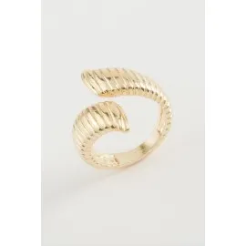 Oval Çizgili Metal Yüzük-Sarı