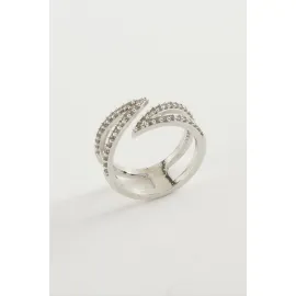 Yaprak Zirkon Taşlı Yüzük-Gümüş Rengi