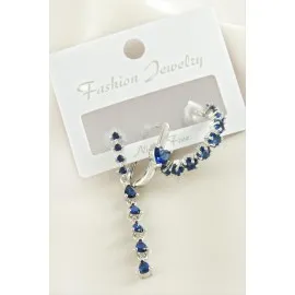 3 Adet Kalp Zirkon Taşlı Küpe-Gümüş Rengi