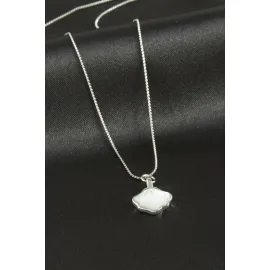 Deniz Kabuğu Sedef Lüks Çelik Kolye-Gümüş Rengi