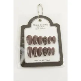 Desenli Mina Beauty Kedi Gözü Takma Tırnak-Kahverengi