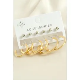 12 Adet Ezme Taşlı Halka Küpe-Gümüş Rengi