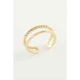 İkili Zirkon Taşlı Yüzük-Sarı