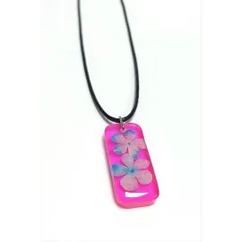 Kartopu Çiçeği Dikdörtgen Epoksi Kolye-Pembe