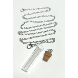 Mantar Kapaklı Boş Fanus Canlı Kolye-Gümüş Rengi