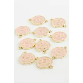 Yuvarlak Çift Kulp Mineli Bileklik ve Kolye Ucu Aparatı 1 Adet-Pembe