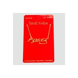 Mustafa Kemal Atatürk İmzalı Uçlu Kolye-Sarı