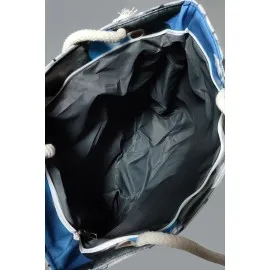 Kelebek Desenli Plaj Çantası-Beyaz