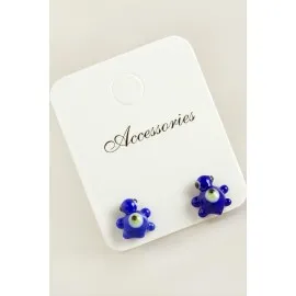 Kaplumbağa Cam Küpe-Lacivert