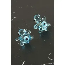 Kaplumbağa Cam Küpe-Açık Mavi