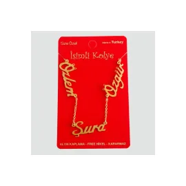 Kişiye Özel Üç İsim Yazılı Kolye-Sarı