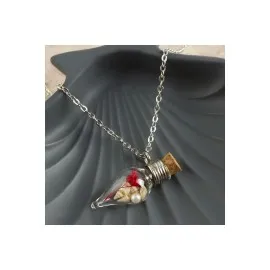 Çiçek Fanus Canlı Kolye-Gümüş Rengi