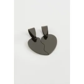 Kalp İsim Yazılabilir Çift Çelik Kolye Ucu 2 cm-Siyah