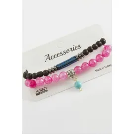 2 Adet Hematit Ceyt Doğaltaş Bileklik-Pembe