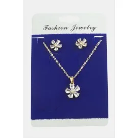 Papatya Zirkon Taşlı Set Kolye-Gümüş Rengi