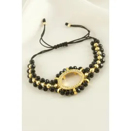 Çeyrek Altın Koyulabilir Kristal Taşlı Bileklik-Siyah