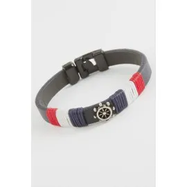 Dümenkaliteli Suni Deri Bileklik-Lacivert