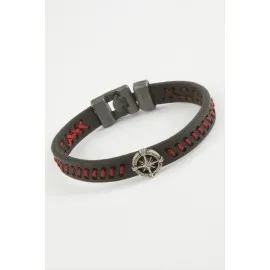 Pusula Kaliteli Suni Deri Bileklik-Kırmızı