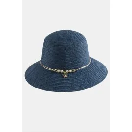 Kelebek İnci Hasır Şapka-Pudra Rengi