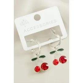 Kiraz Taşlı Küpe-Gümüş Rengi