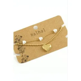 Kalp Lüks İnci Çelik Halhal-Sarı