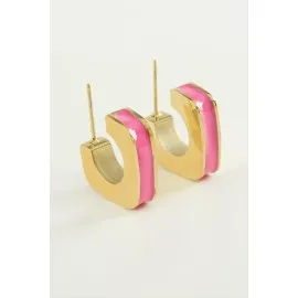 Kare Lüks Çelik Küpe-Pembe