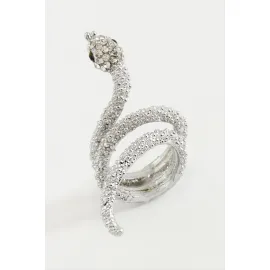 Yılan Taşlı Metal Yüzük-Gümüş Rengi