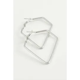 Dörtgen Halka Küpe 4,5 Cm-Gümüş Rengi