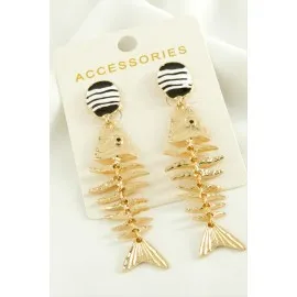 Kılçık Mineli Metal Küpe-Sarı