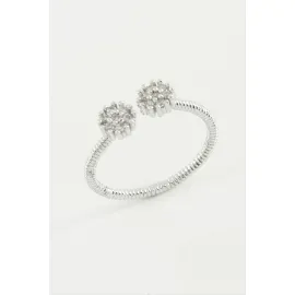 Çiçek Zirkon Taşlı Yüzük-Gümüş Rengi