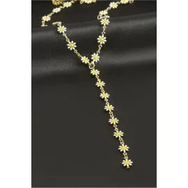 Papatya Mineli Çelik Y Kolye-Sarı
