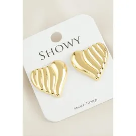 Kalp Çizgili Yeni Sezon Metal Küpe-Sarı