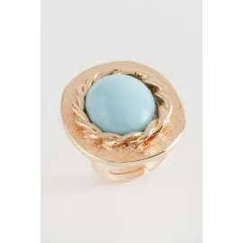 Oval Turkuaz Taşlı Yüzük-Roz
